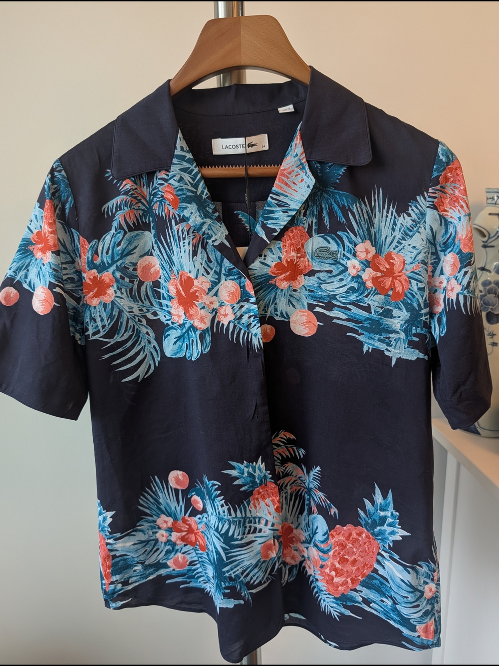 Lacoste Navy Tropical Floral Short-Sleeve Shirt